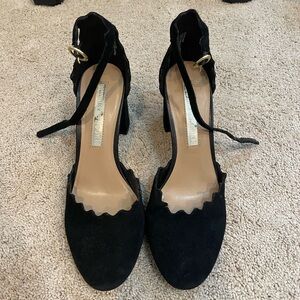 Audrey Brooke black scalloped block heels